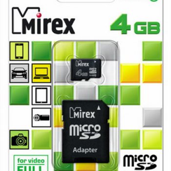 Карта micro-SD Mirex 4GB Class 10 + адаптер (SDHC)