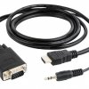 Кабель HDMI - VGA 19M/15M+аудио 1.8м Cablexpert позолоченные разъёмы, чёрный, пакет