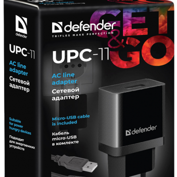 Зарядное устройство 220В USB-MicroUSB Defender UPC-11 2.1А чёрный (1/50)